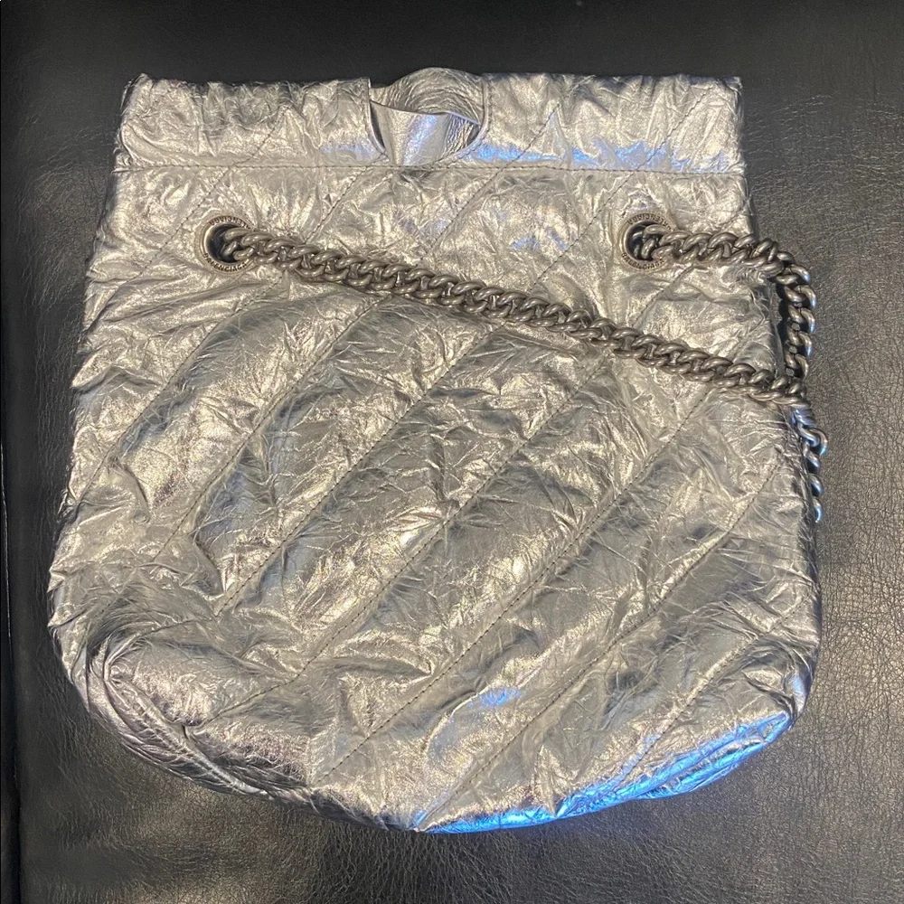 Metallic Silver Quilted Crush Tote Small - Picture 2 of 7